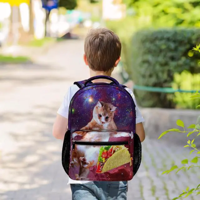 Alt view image 6 of 7 - Space Taco Cat Laptop Backpack - Cute Universe Galaxy Burrito Kitten College Students Bookbags Beautiful Purple Nebula School Bags Travel Computer Notebooks Daypack