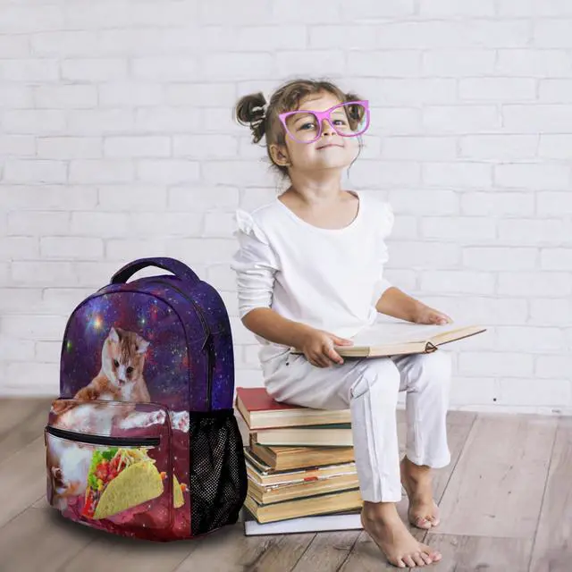 Alt view image 7 of 7 - Space Taco Cat Laptop Backpack - Cute Universe Galaxy Burrito Kitten College Students Bookbags Beautiful Purple Nebula School Bags Travel Computer Notebooks Daypack