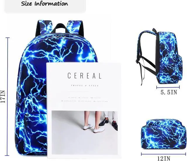 Alt view image 3 of 7 - Boy School Backpack Elementary Middle Lightning Bookbag Laptop Teenager Waterproof Lightweight 17 Inches (Suit Blue)