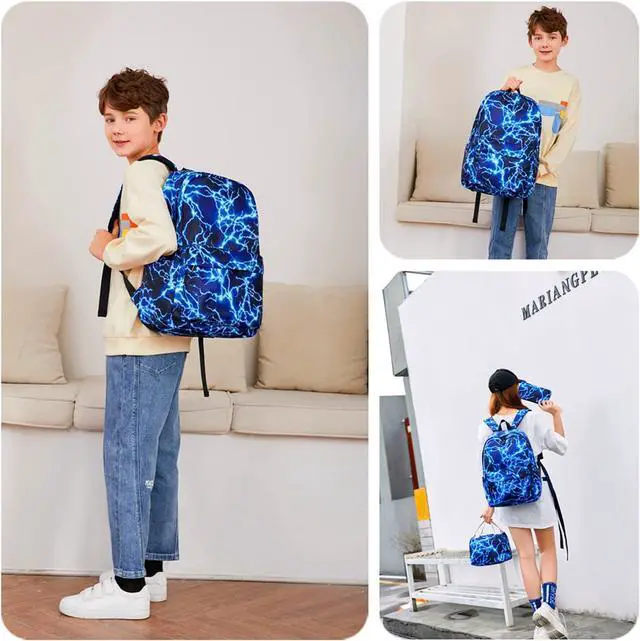 Alt view image 6 of 7 - Boy School Backpack Elementary Middle Lightning Bookbag Laptop Teenager Waterproof Lightweight 17 Inches (Suit Blue)