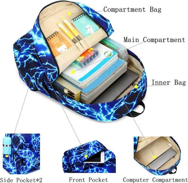 Alt view image 7 of 7 - Boy School Backpack Elementary Middle Lightning Bookbag Laptop Teenager Waterproof Lightweight 17 Inches (Suit Blue)