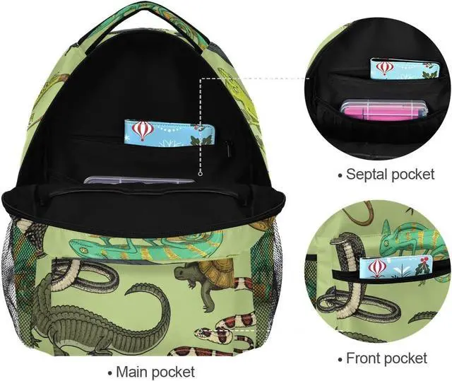 Alt view image 6 of 6 - Snakes Lizard Chameleon and Turtle Animal Backpack School Bookbag Lightweight Laptop Backpack for Men Women Kids
