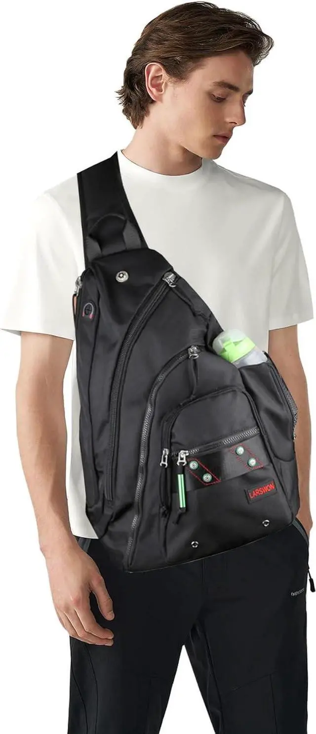 Alt view image 2 of 7 - Larswon Sling Backpack, Sling Bag Laptop, Crossbody Bag Men, Shoulder Bags Black
