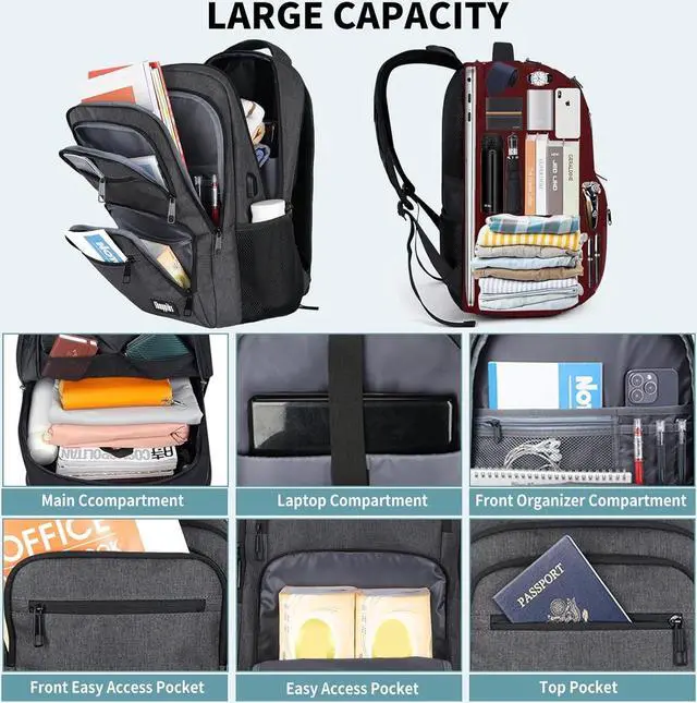 Alt view image 2 of 7 - Backpck for Men Women, School Backpack for Boys Girls Teen, 15.6 inch Laptop Back Pack with USB Charger Port, Bookbag with USB Charger for College High School Travel Business, Mochilas Black