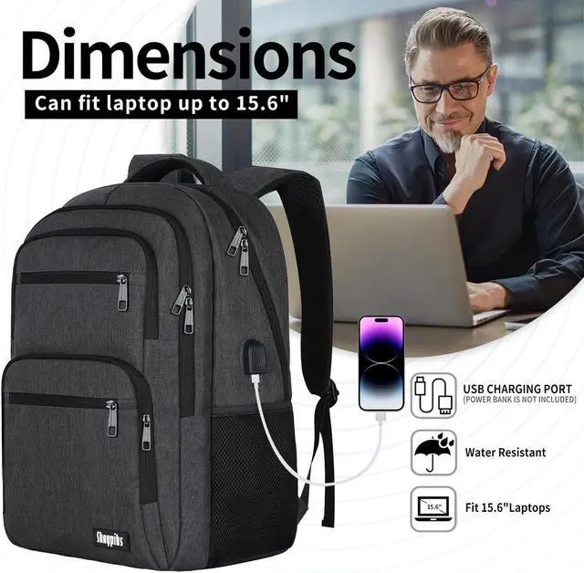 Alt view image 3 of 7 - Backpck for Men Women, School Backpack for Boys Girls Teen, 15.6 inch Laptop Back Pack with USB Charger Port, Bookbag with USB Charger for College High School Travel Business, Mochilas Black