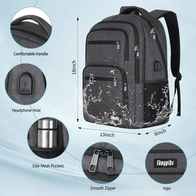 Alt view image 4 of 7 - Backpck for Men Women, School Backpack for Boys Girls Teen, 15.6 inch Laptop Back Pack with USB Charger Port, Bookbag with USB Charger for College High School Travel Business, Mochilas Black