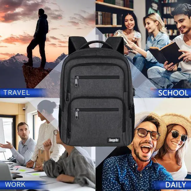 Alt view image 5 of 7 - Backpck for Men Women, School Backpack for Boys Girls Teen, 15.6 inch Laptop Back Pack with USB Charger Port, Bookbag with USB Charger for College High School Travel Business, Mochilas Black