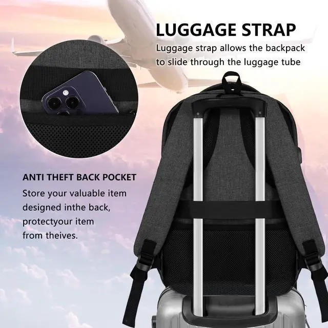 Alt view image 7 of 7 - Backpck for Men Women, School Backpack for Boys Girls Teen, 15.6 inch Laptop Back Pack with USB Charger Port, Bookbag with USB Charger for College High School Travel Business, Mochilas Black