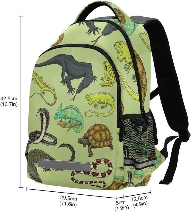 Alt view image 3 of 7 - Snakes Lizard Chameleon and Turtle Animal Backpack with Reflective Stripes, Laptop School Book Bag Lightweight Computer Backpacks for Men Women Kids