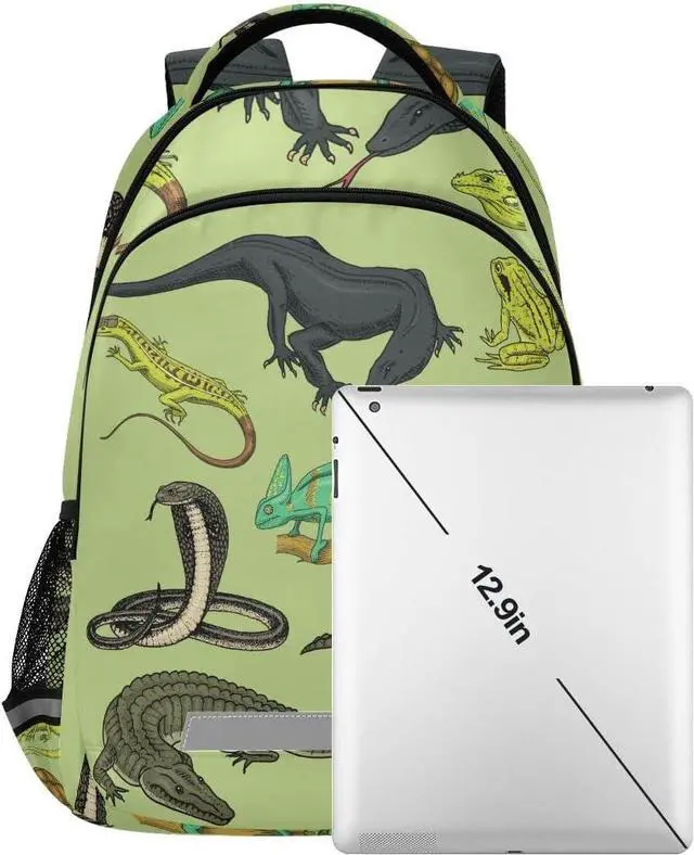 Alt view image 6 of 7 - Snakes Lizard Chameleon and Turtle Animal Backpack with Reflective Stripes, Laptop School Book Bag Lightweight Computer Backpacks for Men Women Kids