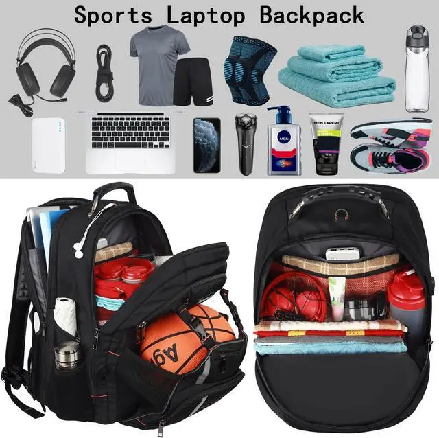 Alt view image 3 of 6 - 18.4 Inch Laptop Backpack,Extra Large Travel Backpack with RFID Anti Theft, TSA Friendly Backpack,Water Resistant,Computer Bag for Women Men Notebook&Basketball