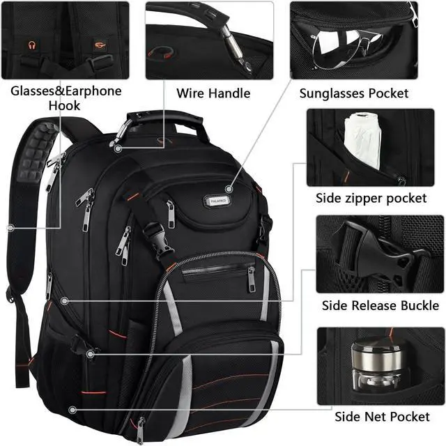 Alt view image 2 of 6 - 18.4 Inch Laptop Backpack,Extra Large Travel Backpack with RFID Anti Theft, TSA Friendly Backpack,Water Resistant,Computer Bag for Women Men Notebook&Basketball