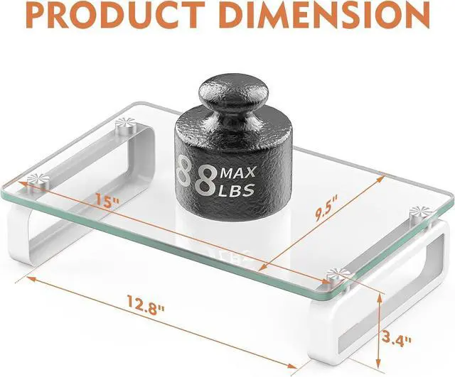 Alt view image 6 of 7 - Hemudu Clear Computer Monitor Stand Riser Multi Media Desktop Stand for Flat Screen LCD LED TV, Laptop/Notebook, with Tempered Glass and Metal Legs, HD02T-001