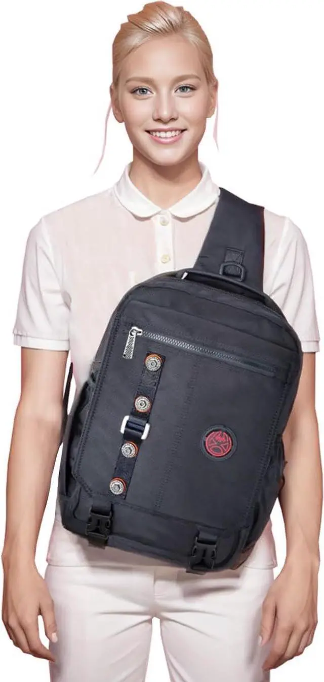 Alt view image 2 of 7 - Large Sling Bag Laptop Backpack Cross Body Messenger Bag Shoulder Travel Rucksack (C- Black)