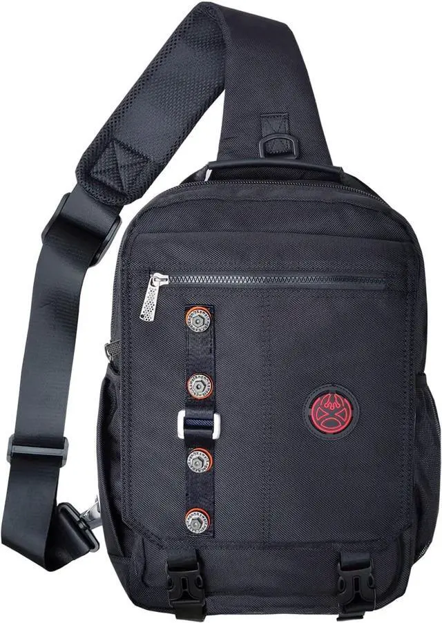 Alt view image 7 of 7 - Large Sling Bag Laptop Backpack Cross Body Messenger Bag Shoulder Travel Rucksack (C- Black)