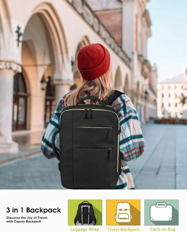 Alt view image 2 of 7 - Capolo Travel Backpack for Women Men Waterproof Laptop Backpack Airlines Approved Carry On Backpack Bag Computer Bookbag for Business, Work, Traveling Fits 15.6 Inch Laptop(Black)