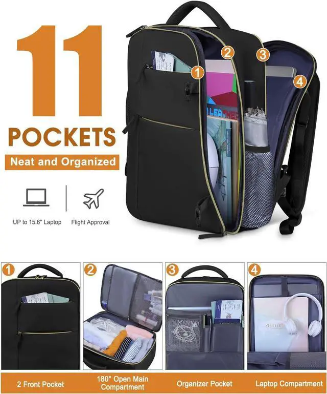 Alt view image 3 of 7 - Capolo Travel Backpack for Women Men Waterproof Laptop Backpack Airlines Approved Carry On Backpack Bag Computer Bookbag for Business, Work, Traveling Fits 15.6 Inch Laptop(Black)