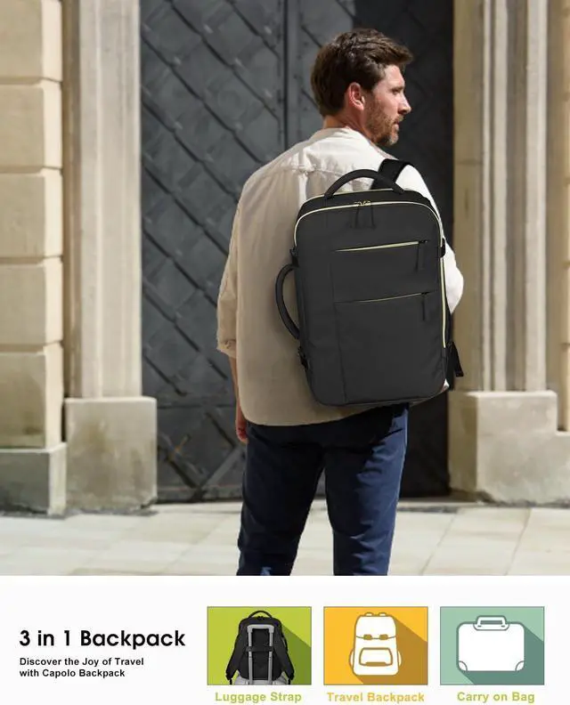 Alt view image 7 of 7 - Capolo Travel Backpack for Women Men Waterproof Laptop Backpack Airlines Approved Carry On Backpack Bag Computer Bookbag for Business, Work, Traveling Fits 15.6 Inch Laptop(Black)