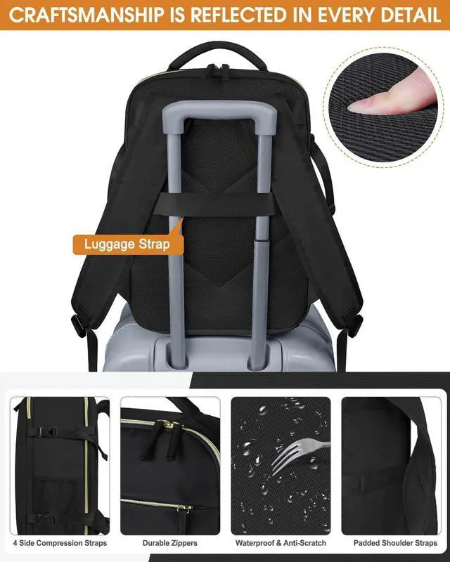 Alt view image 6 of 7 - Capolo Travel Backpack for Women Men Waterproof Laptop Backpack Airlines Approved Carry On Backpack Bag Computer Bookbag for Business, Work, Traveling Fits 15.6 Inch Laptop(Black)