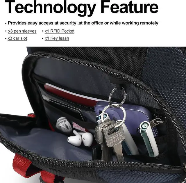 Alt view image 3 of 7 - Boavan Laptop Backpack for men, 17.3 inch Laptop Bag with USB Port, Waterproof Travel Work Backpack Purse, Anti-Theft Teacher Nurse Doctor Casual Bookbags Office Business backpackBlack&Classic Navy