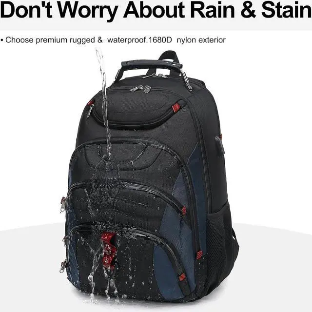 Alt view image 6 of 7 - Boavan Laptop Backpack for men, 17.3 inch Laptop Bag with USB Port, Waterproof Travel Work Backpack Purse, Anti-Theft Teacher Nurse Doctor Casual Bookbags Office Business backpackBlack&Classic Navy