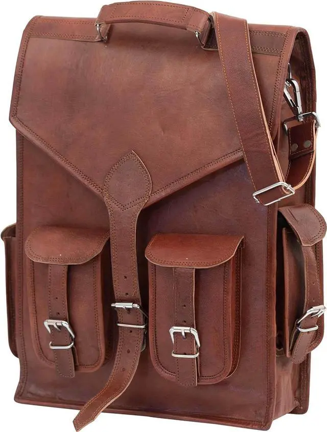 Main image of Shy Shy Lets Touch The Sky Brown Vintage Leather Backpack Laptop Messenger Bag Rucksack Sling for Men and Women (13"X18")