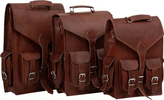 Alt view image 3 of 7 - Shy Shy Lets Touch The Sky Brown Vintage Leather Backpack Laptop Messenger Bag Rucksack Sling for Men and Women (13"X18")