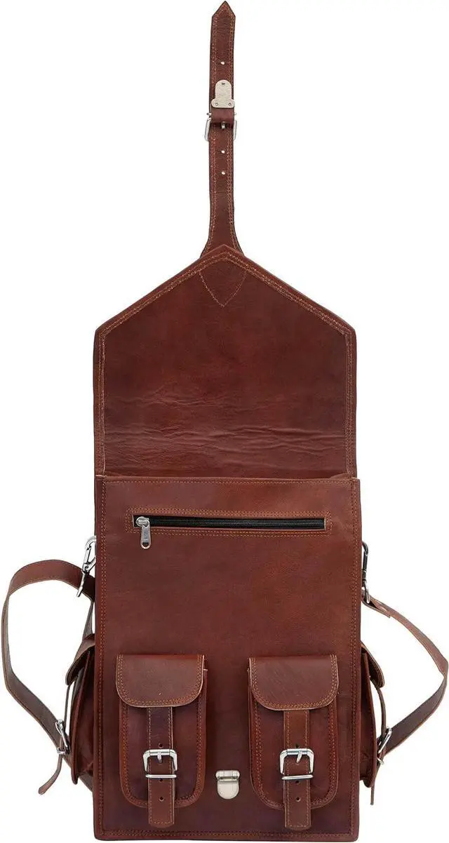 Alt view image 6 of 7 - Shy Shy Lets Touch The Sky Brown Vintage Leather Backpack Laptop Messenger Bag Rucksack Sling for Men and Women (13"X18")