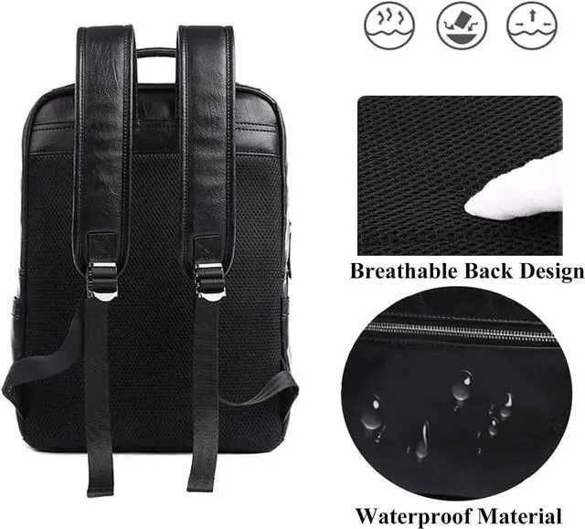 Alt view image 4 of 6 - CHAO RAN Vintage Leather Laptop Backpack for Men, Large Waterproof Travel Black Rucksack, Work Knapsack Fit up to 16 inch Laptop, Business Backpack for commute College (Black)