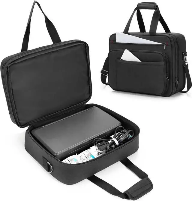 Main image of samdew Double-layer Portable Mobile Printer Storage Bag Compatible with HP Tango/Tango X, HP Officejet 250/200, Printer Carrying Case with 15.6" Laptop Layer, Shoulder & Trolley Strap, Bag Only