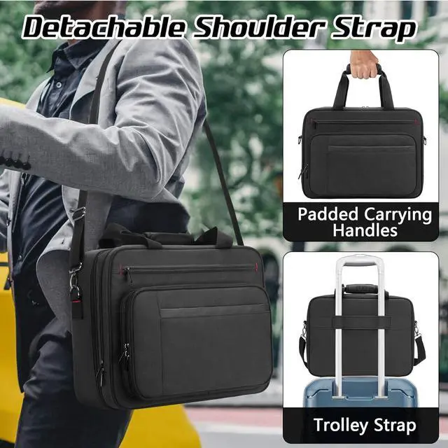 Alt view image 5 of 7 - samdew Double-layer Portable Mobile Printer Storage Bag Compatible with HP Tango/Tango X, HP Officejet 250/200, Printer Carrying Case with 15.6" Laptop Layer, Shoulder & Trolley Strap, Bag Only