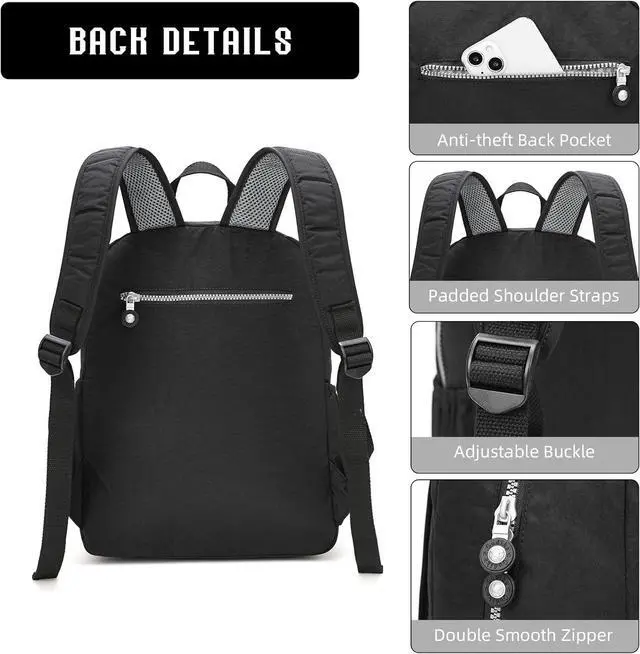 Alt view image 4 of 6 - Compact Hiking Nylon Waterproof Laptop Backpack Purse for Women and Men, Small Lightweight Travel Casual Outdoor Dayback