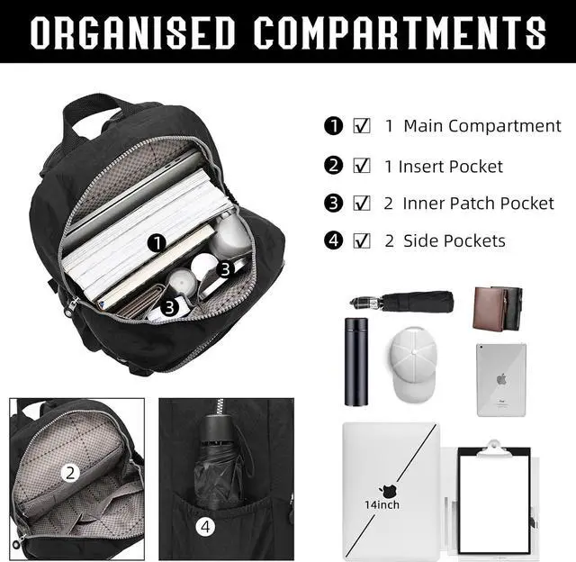 Alt view image 6 of 6 - Compact Hiking Nylon Waterproof Laptop Backpack Purse for Women and Men, Small Lightweight Travel Casual Outdoor Dayback