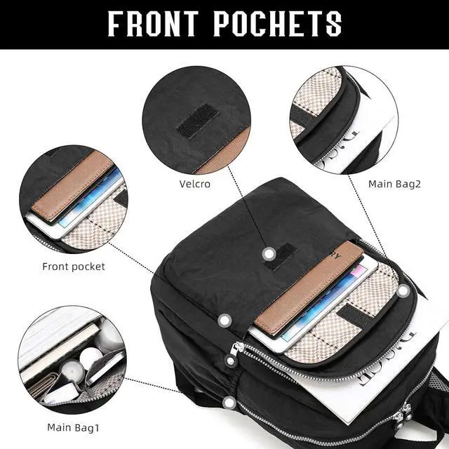 Alt view image 5 of 6 - Compact Hiking Nylon Waterproof Laptop Backpack Purse for Women and Men, Small Lightweight Travel Casual Outdoor Dayback