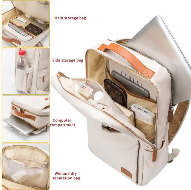Alt view image 3 of 7 - NOBLEMAN Men's Backpack, Laptop Backpack, Waterproof travel Backpack, 15.6 Inch Laptop Backpack, Daypack, carry on backpack with USB (Beige)