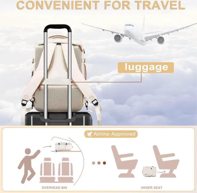 Alt view image 7 of 7 - MOSISO Travel Backpack, 40L Carry on Laptop Backpack, 17-17.3 inch Airline Approved Luggage Bag with USB Port&Hidden Shoulder Strap, Casual Daypack with Toiletry Bag&Shoe Pocket, Beige