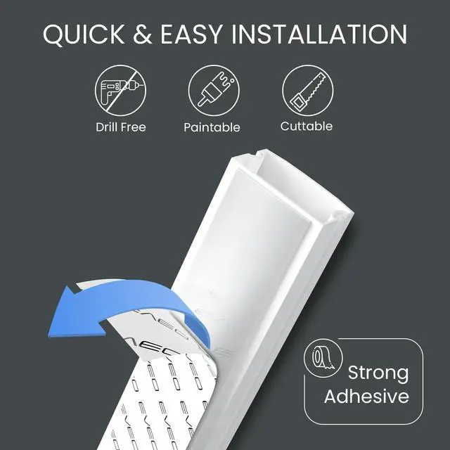 Alt view image 2 of 7 - Cord Hider 153in - Cord Covers for Wires - Paintable Cable Hider - Cable Management - Wire Hiders for TV On Wall - Cable Management Cord Hider Wall - Cable Raceway - 9X (L17 x W1.1 x H0.55) - White