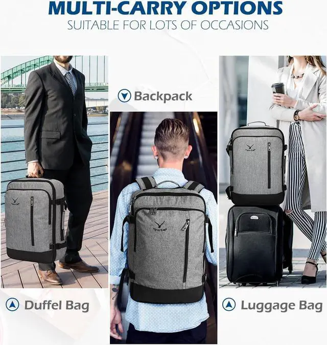 Alt view image 7 of 7 - Hynes Eagle Carry on Backpack 38L Large Travel Backpack for Women Flight Approved Weekender Bag Laptop Backpack Men 15 inches Black Grey 2023