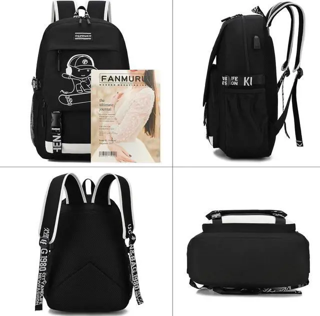 Alt view image 2 of 7 - School Backpack for Boys, Water Resistant Kids Bookbag for Middle School Bags, Travel Laptop Backpack with USB Charging Port for Men Lightweight College Bookbag, Black