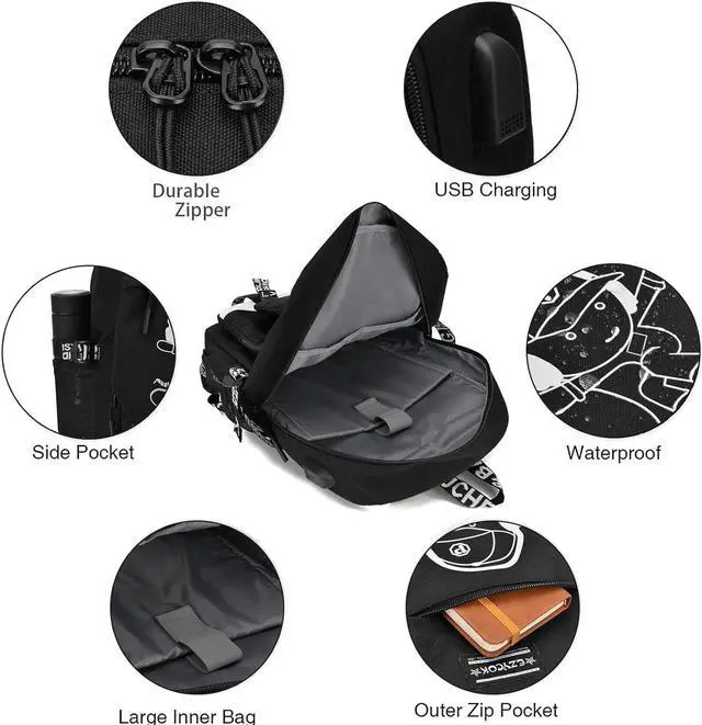 Alt view image 4 of 7 - School Backpack for Boys, Water Resistant Kids Bookbag for Middle School Bags, Travel Laptop Backpack with USB Charging Port for Men Lightweight College Bookbag, Black