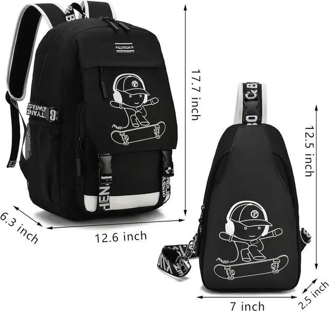 Alt view image 6 of 7 - School Backpack for Boys, Water Resistant Kids Bookbag for Middle School Bags, Travel Laptop Backpack with USB Charging Port for Men Lightweight College Bookbag, Black