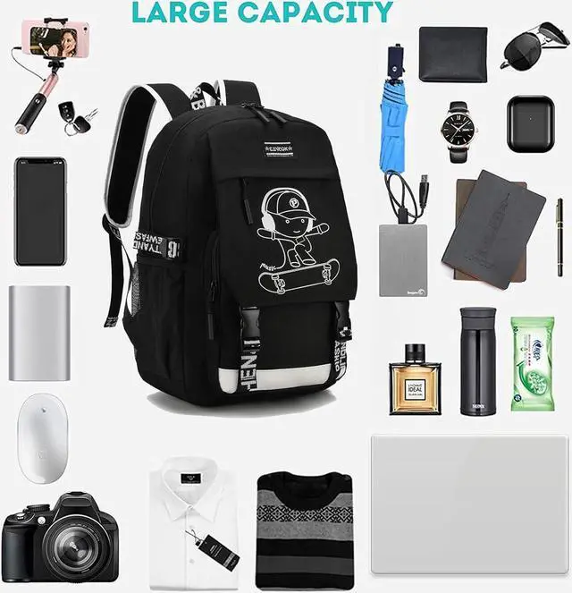 Alt view image 7 of 7 - School Backpack for Boys, Water Resistant Kids Bookbag for Middle School Bags, Travel Laptop Backpack with USB Charging Port for Men Lightweight College Bookbag, Black