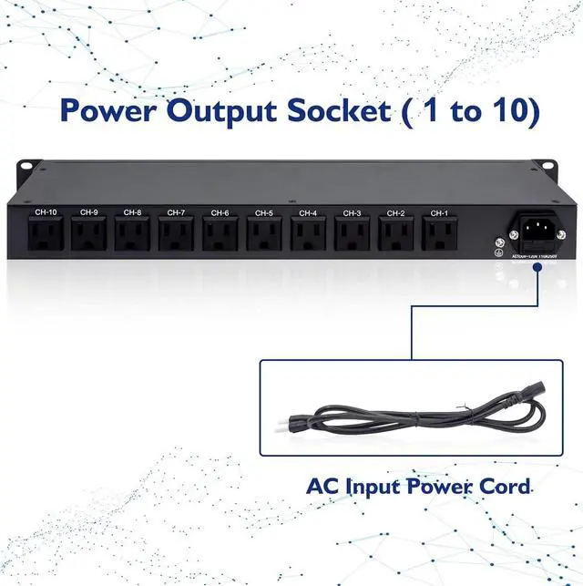 Alt view image 3 of 6 - 10 Outlet Horizontal 1U Rack Mount PDU Power Strip - Surge Protection,10 Individual Led SwitchesAC 100V-240V-15A.for Network Server Racks, 6 Feet Heavy Power Cord