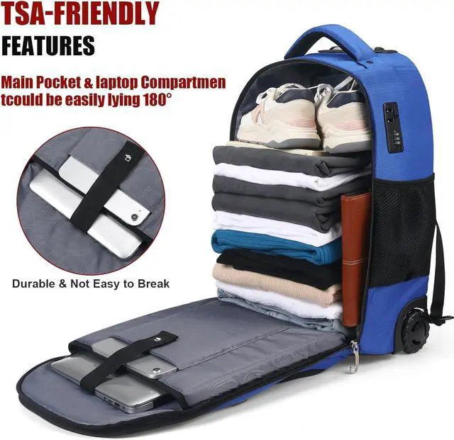 Alt view image 2 of 6 - star cloud 21x14x9 Rolling Backpack with Wheels - Water-Resistant, 17.3" Laptop Compartment, Ideal Carry-On for Overnight Travel, College, Work - Wheeled Business Backpack for Adults (Blue)