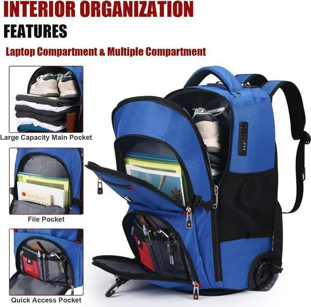 Alt view image 4 of 6 - star cloud 21x14x9 Rolling Backpack with Wheels - Water-Resistant, 17.3" Laptop Compartment, Ideal Carry-On for Overnight Travel, College, Work - Wheeled Business Backpack for Adults (Blue)