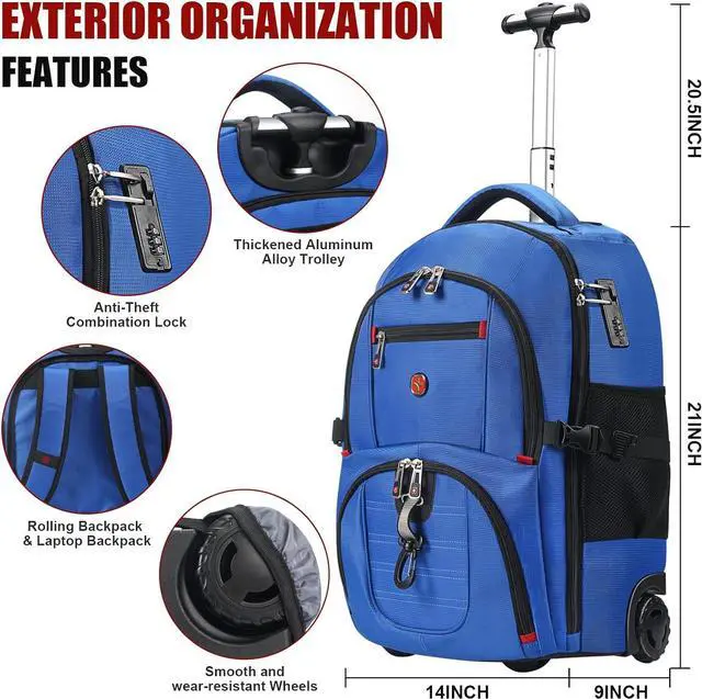 Alt view image 5 of 6 - star cloud 21x14x9 Rolling Backpack with Wheels - Water-Resistant, 17.3" Laptop Compartment, Ideal Carry-On for Overnight Travel, College, Work - Wheeled Business Backpack for Adults (Blue)