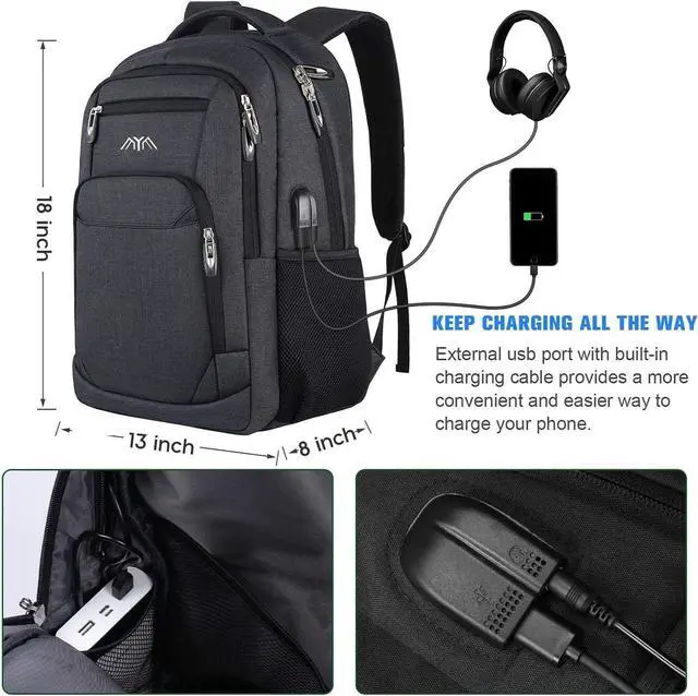 Alt view image 7 of 7 - YAMTION School Backpack for Men Women Teen Boys,Bookbag Laptop Backpack with USB Port and Headphone Jack Water Resistant College SchoolBag for School Business Travel