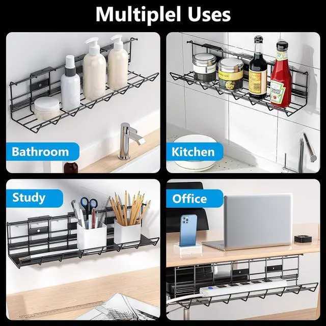 Alt view image 6 of 7 - 2 Pack DELAMU Under Desk Cable Management Tray, Metal Cord Cable Organizer for Desk, Easy Install Pre-drilled Wire Management Wire Organizer for Office & Home