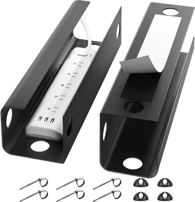 Main image of Yecaye 2 Pack Under Desk Cable Management Tray , 31.5 in Cable Management Under Desk,Cord Hider,Cord Organizer, No Screw No Drill Wire Management for Office and Home, Black