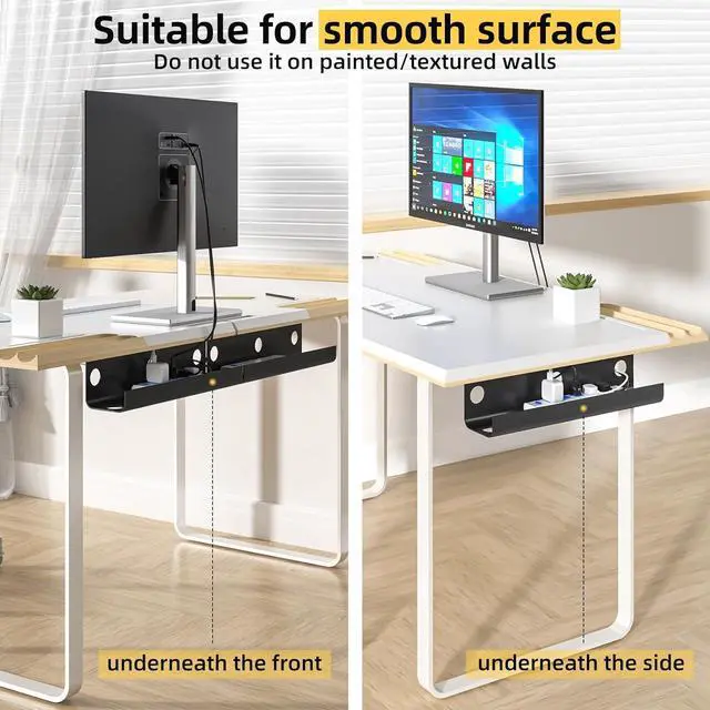 Alt view image 5 of 7 - Yecaye 2 Pack Under Desk Cable Management Tray , 31.5 in Cable Management Under Desk,Cord Hider,Cord Organizer, No Screw No Drill Wire Management for Office and Home, Black